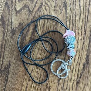Pink and Silver Beaded Lanyard Necklace